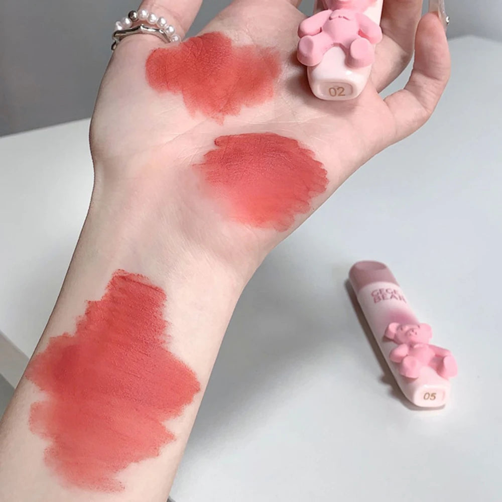 Little Bear Crystal Frozen Strawberry Glossy Lip Glaze Mirror Whitening Nude Doodle Lip Korean Makeup Y2K Cosmetics Lipsticks