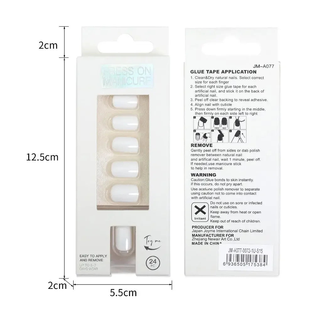24pc nails Art Fake Nail Tips False Press on Coffin with Glue Stick Designs Clear Display Short Set Full Cover Artificial Square