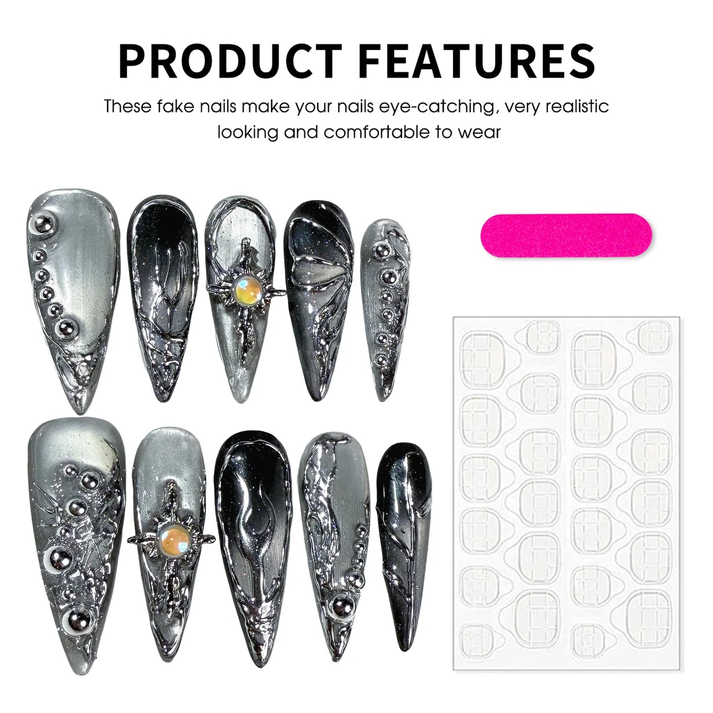 Metallic Almond Handmade Fake Nails Handmade Press On Nail Shiny Cat Eye French Almond False Nails Wearable Manicure Nail Tips