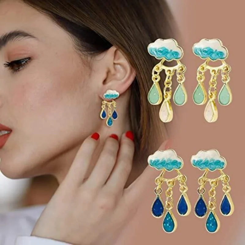 New Korean Cute Cloud Blue Rain Lightning Drop Dangle Earrings for Women Sweet White Charming Fun Jewelry Cloud Simple Jewelry