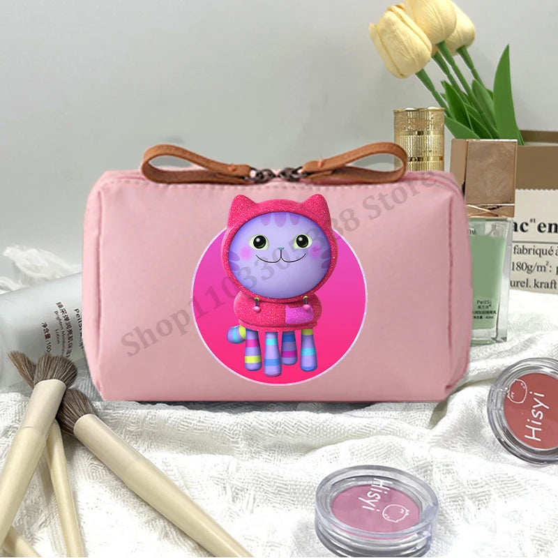 Gabby Dollhouse Makeup Pouch for Women Anime Cartoon Pink Cosmetic Bag Girls Fashion Cosmetics Storage Bag Portable Handbags