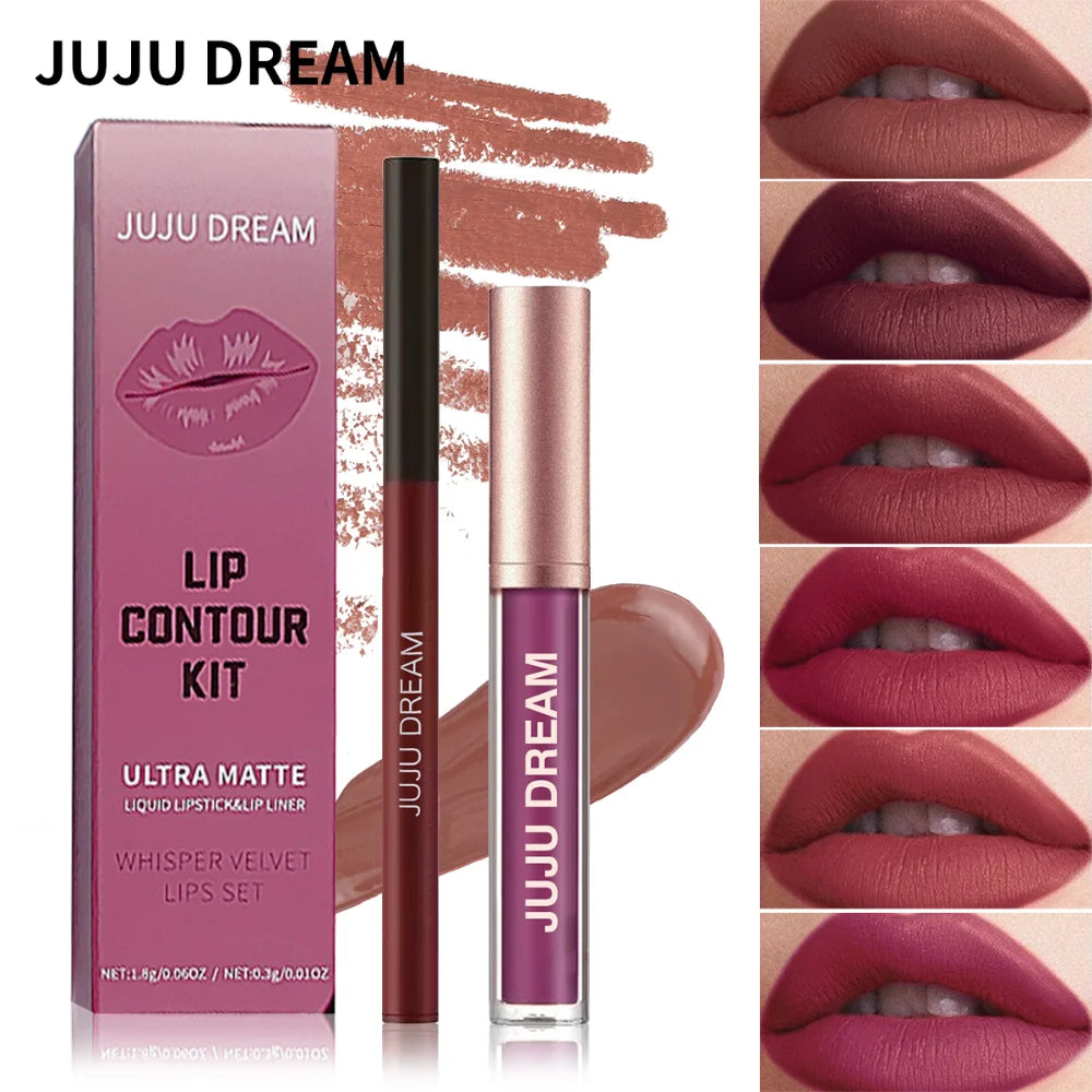 Matte Lip Liner & Lipstick Set, Waterproof Long-Lasting, Soft Matte Finish, Easy Apply, Xmas & Halloween Makeup, Unisex Safe