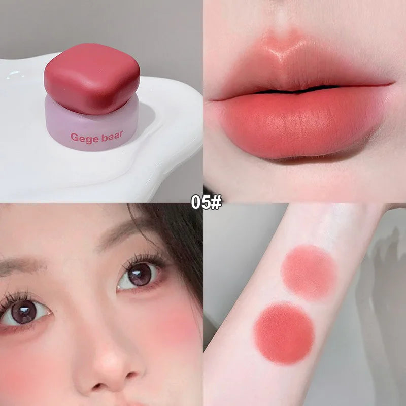 Matte Velvet Mist Cheek Lip Mud Natural Nude Multi-purpose Blush Orange Brown Solid Lip Gloss Tint Lasting Shading Korean Makeup