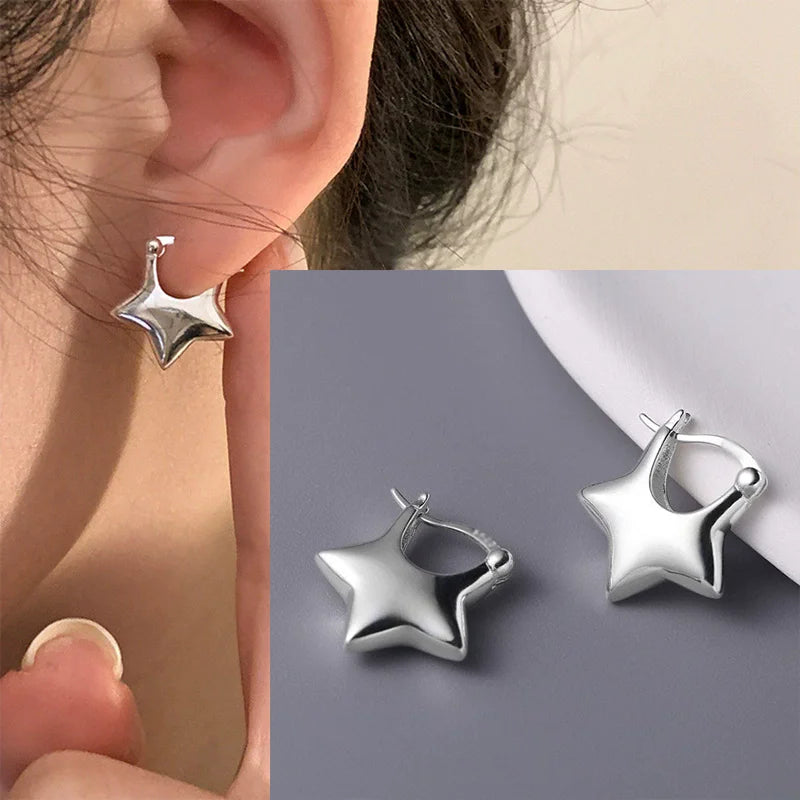 VENTFILLE 925 Sterling Silver Star & Moon Hoop Earrings for Women