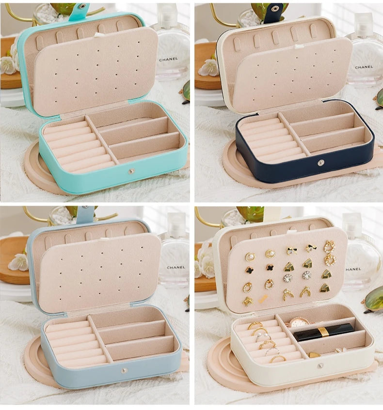 Portable Storage Jewellery Box Simple Design Travel Display Jewellery Bracelet Jewellery Earring Leather Button Jewellery Box