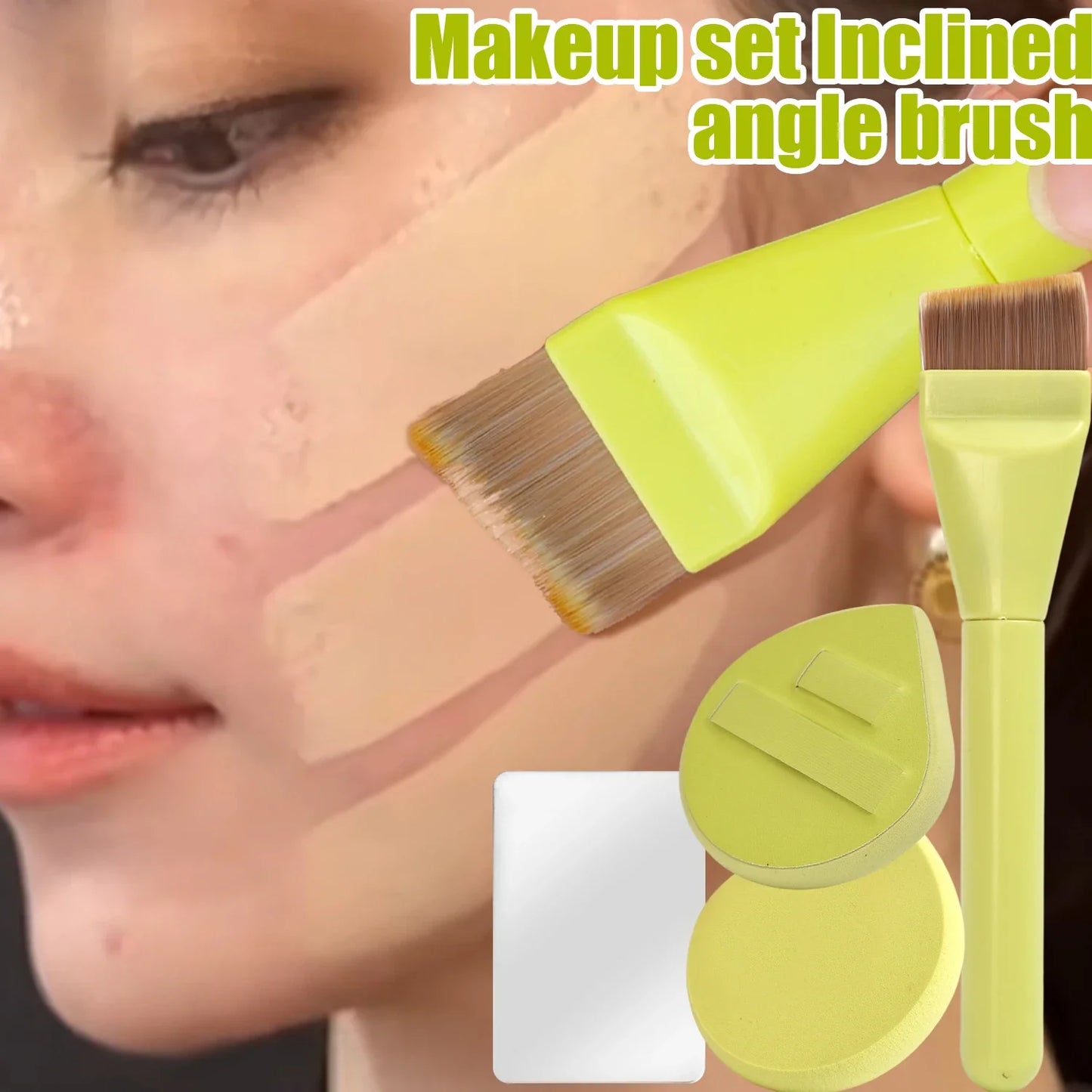 3pcs Foundation Makeup Tools Kit Concealer Brush Powder Puff and Cream Palette Portable Makeup Blending Tool for Travel Daily