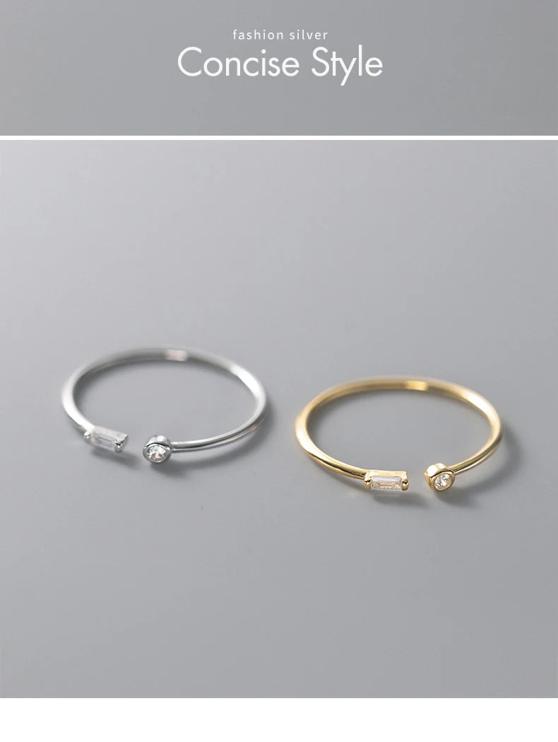 Modian Real 925 Sterling Silver Simple Thin Clear CZ Finger Rings Adjustable 14K Gold Ring For Women Wedding Jewelry Gifts