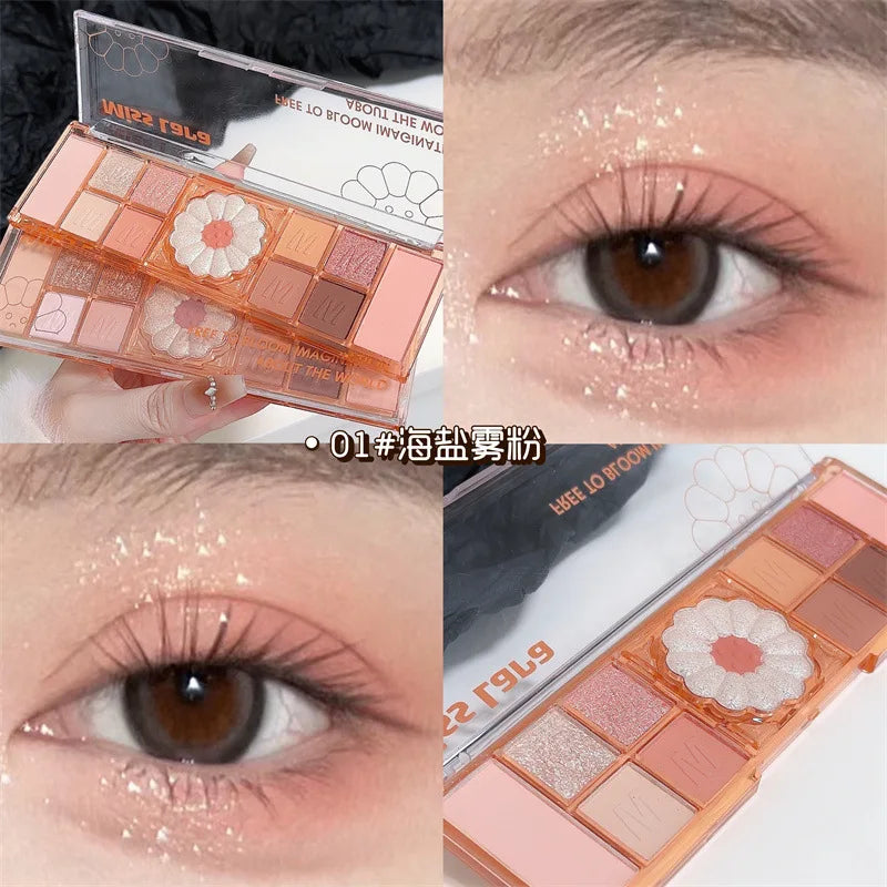 Gliter Love Heart Pink Eyeshadow Palette Natural Cool Tone Low Saturation Eye Shadow Pallet Brown Korean Makeup Cosmetic
