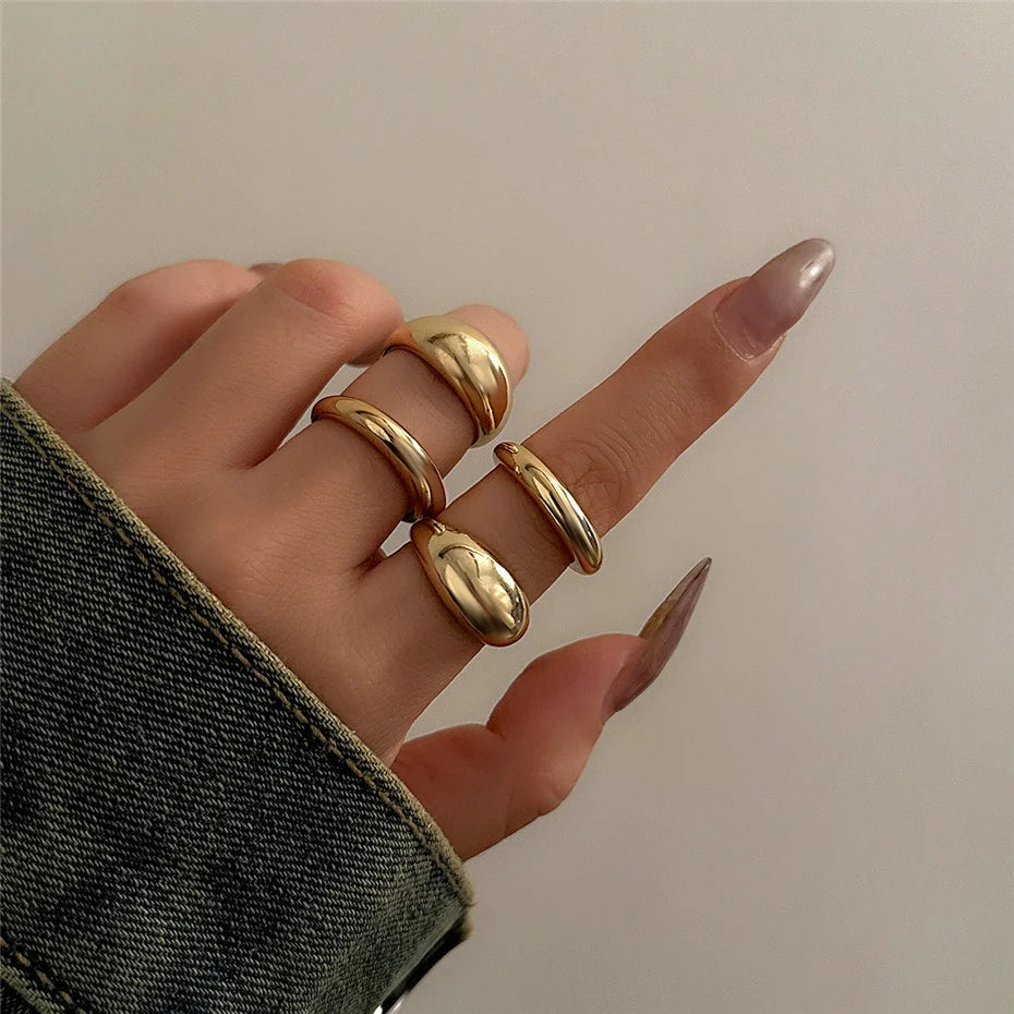 8Pcs/Set Creative Smooth Water Drop Rings for Women Vintage Geometric Adjustable Open Finger Nail Ring Couple Wed Accessories