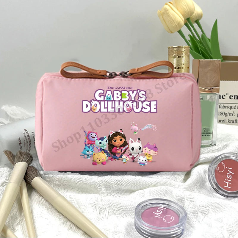 Gabby Dollhouse Makeup Pouch for Women Anime Cartoon Pink Cosmetic Bag Girls Fashion Cosmetics Storage Bag Portable Handbags