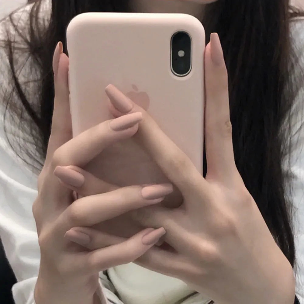 24PCS/Box 2022New Artificial Nails With Glue Milky White Pink Gradients Long Ballet Full Cover Acrylic Nail Stick Fake Nail Tips