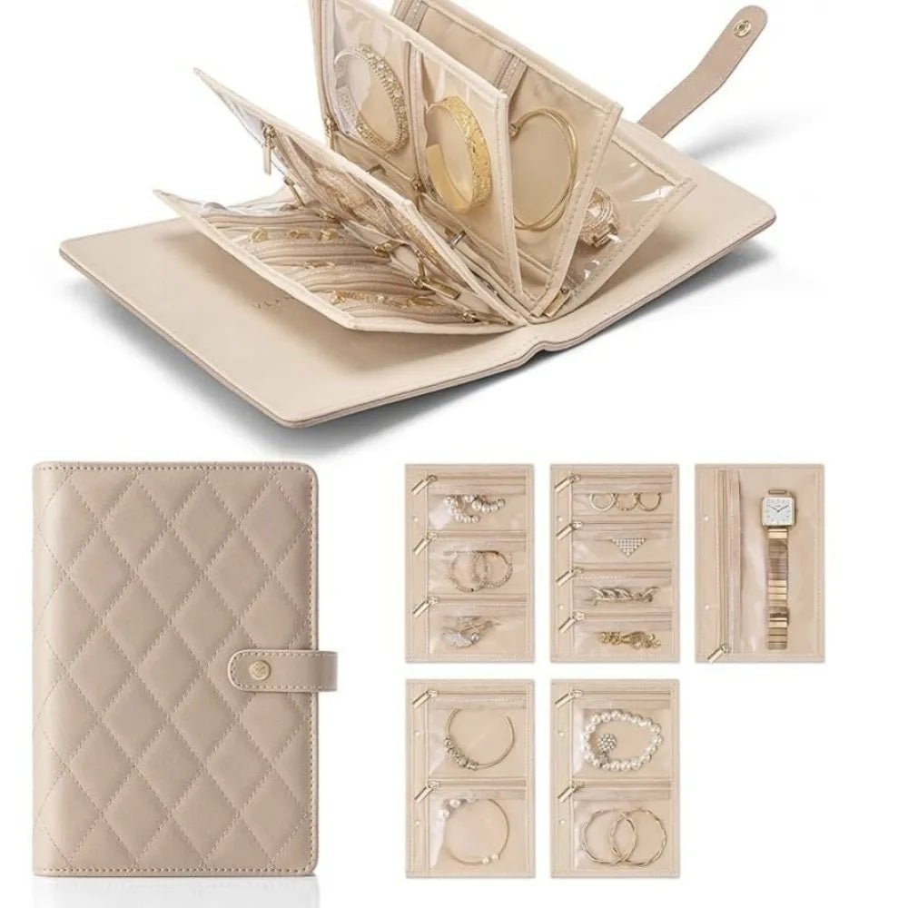 Portable PU Leather Jewelry Storage Book Jewellery Binder, Jewelry Organizer Roll, Small Anti Oxidation Jewelry Storage Bag