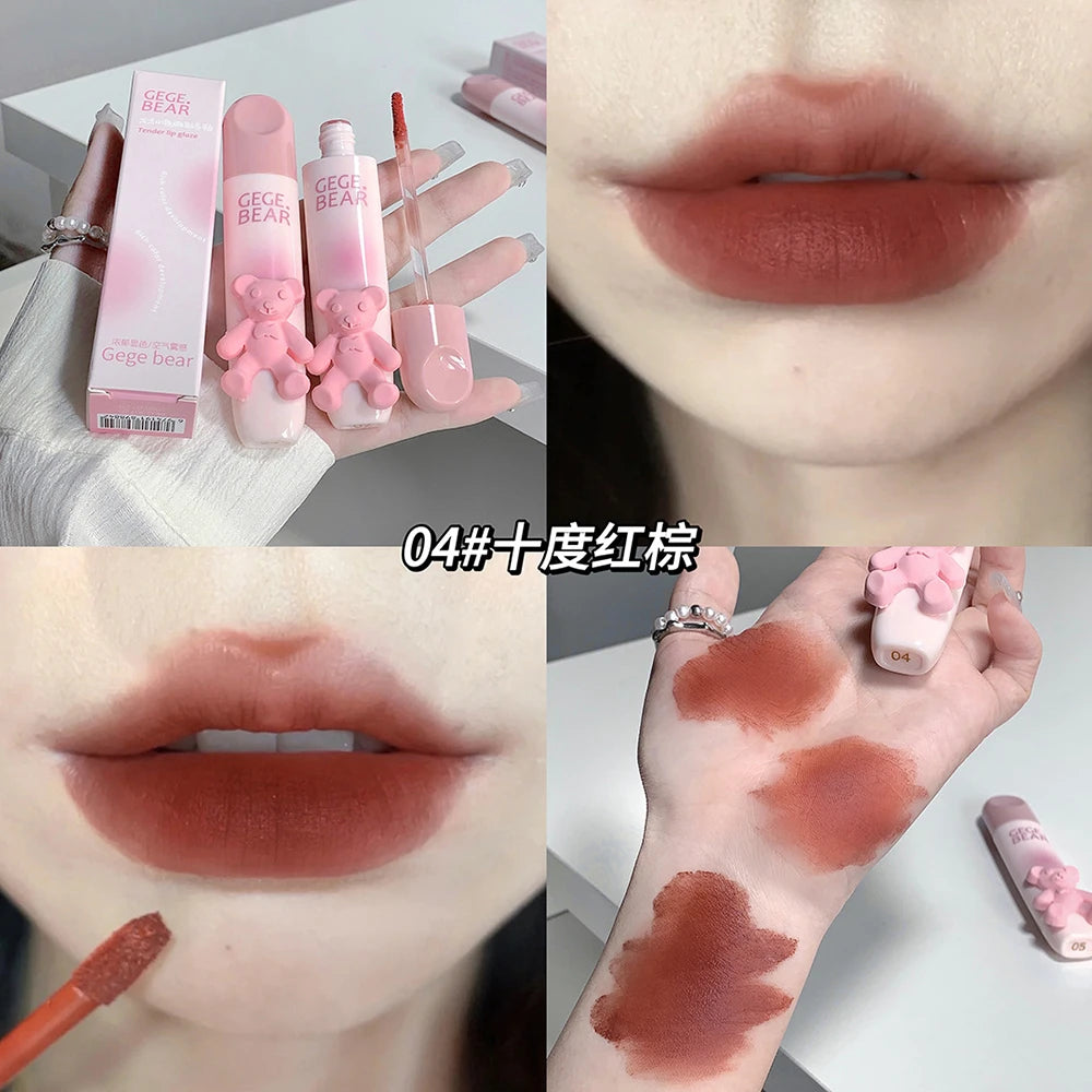 Little Bear Crystal Frozen Strawberry Glossy Lip Glaze Mirror Whitening Nude Doodle Lip Korean Makeup Y2K Cosmetics Lipsticks