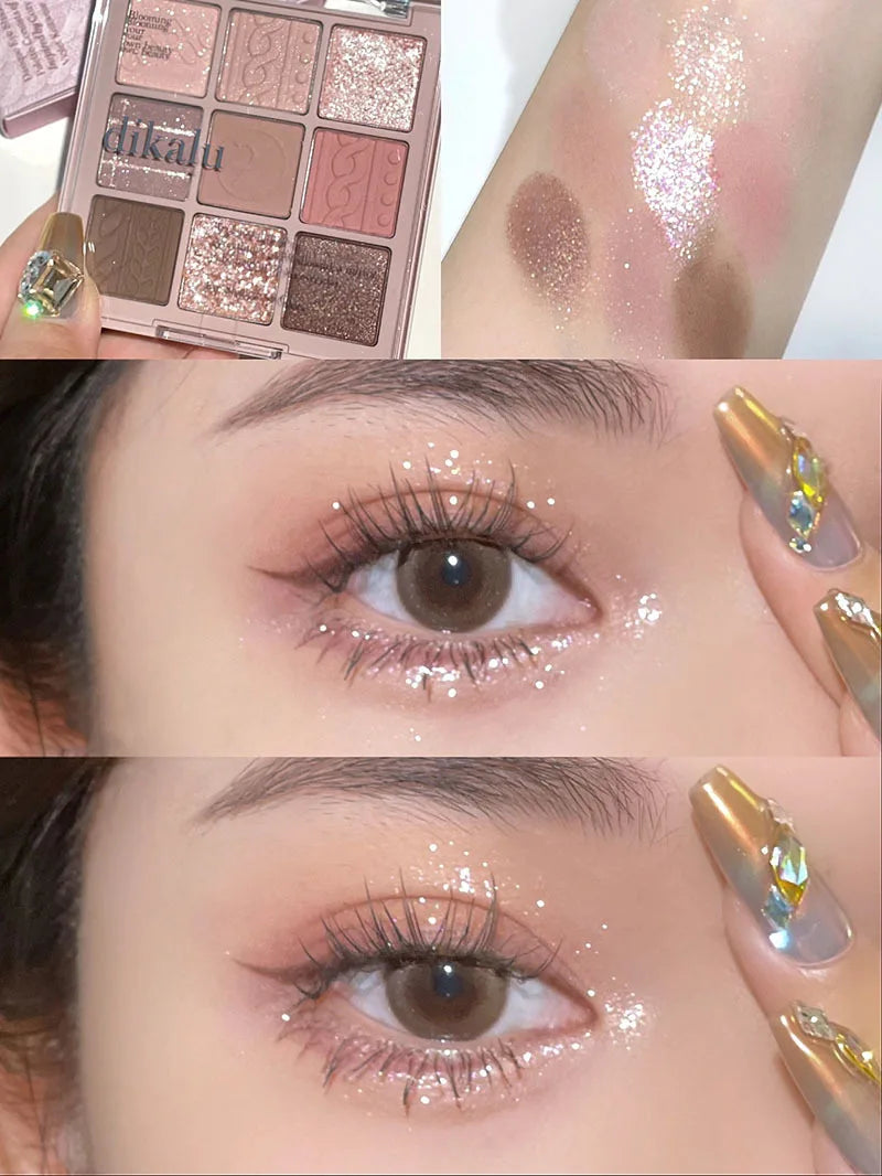 9-Color Eye Shadow Palette Glitter Pearly Eyeshadow Palette Nude Long Lasting Korean Charming Eyes Make Up Palette Cosmetics