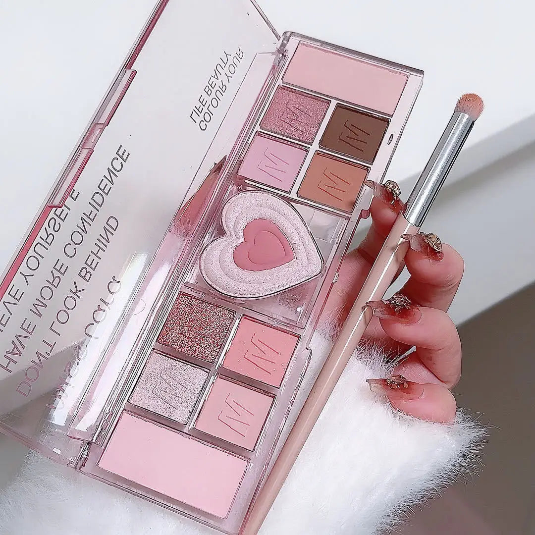 Gliter Love Heart Pink Eyeshadow Palette Natural Cool Tone Low Saturation Eye Shadow Pallet Brown Korean Makeup Cosmetic