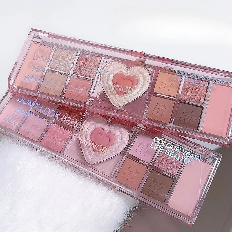 Gliter Love Heart Pink Eyeshadow Palette Natural Cool Tone Low Saturation Eye Shadow Pallet Brown Korean Makeup Cosmetic