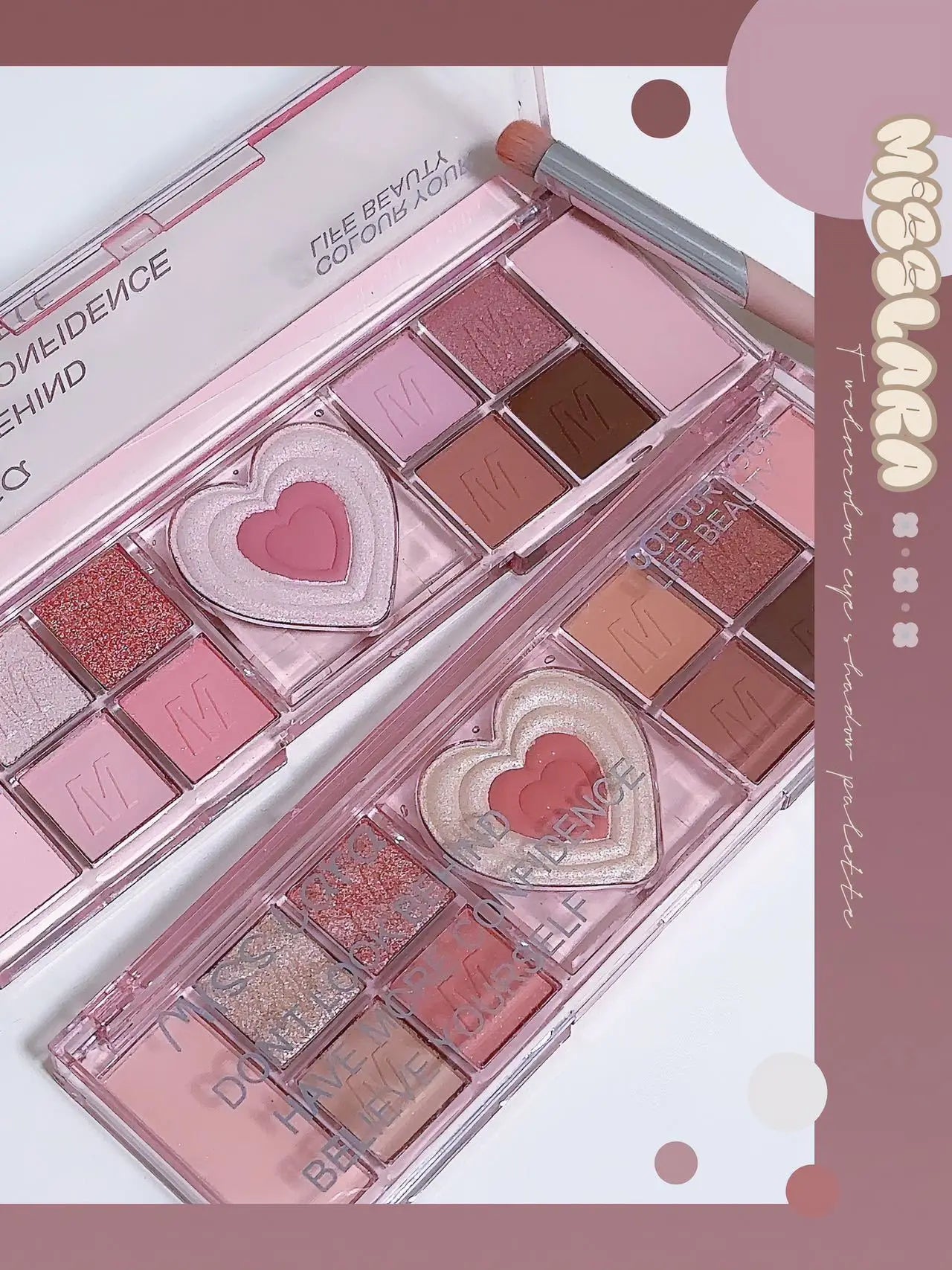 Gliter Love Heart Pink Eyeshadow Palette Natural Cool Tone Low Saturation Eye Shadow Pallet Brown Korean Makeup Cosmetic