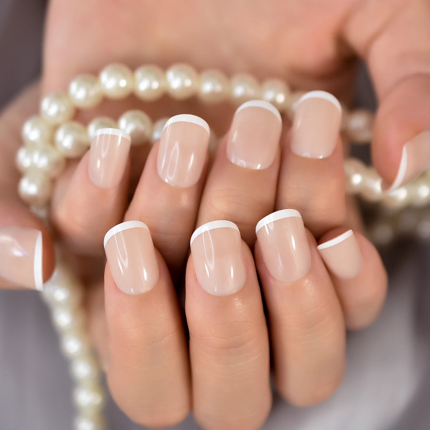 French Style Fake Nails Natural Nude White Tip Glossy Press On Fingernails Nails Art Manicure Set Beauty Many Style for Choose