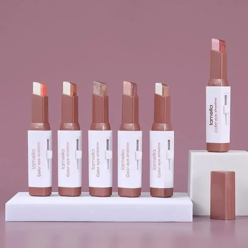 Two Color Gradient Pearly Highlighter Eye Shadow Stick Three Dimensional Natural Without Taking Off Waterproof eyes Makeup girl
