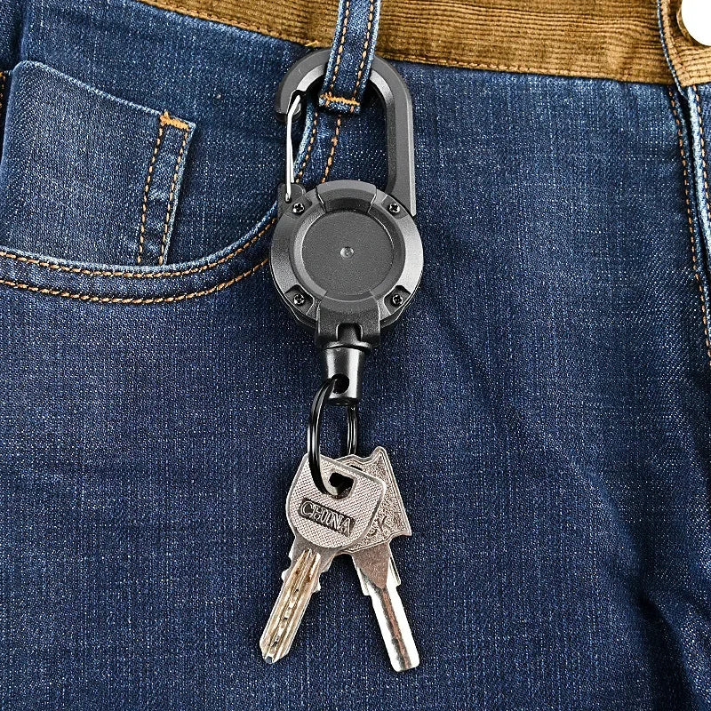 Retractable Heavy Duty Pull Reel Carabiner Key Chains Strong Steel Wire Rope Buckle Spring Key Ring Outdoor Sporty Keychain Tool