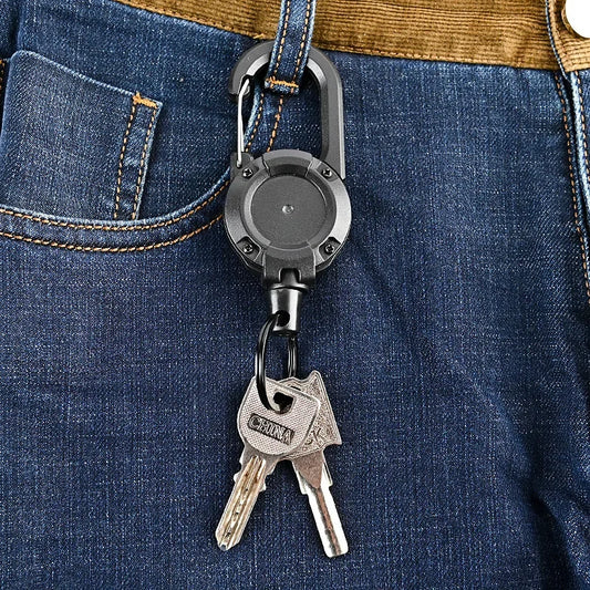 Retractable Heavy Duty Pull Reel Carabiner Key Chains Strong Steel Wire Rope Buckle Spring Key Ring Outdoor Sporty Keychain Tool