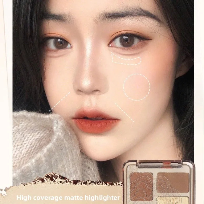 4-color Matte Highlighter Contour Palette Long Lasting 3D Sculpting Brightening Face Makeup Kit Portable Eyeshadow