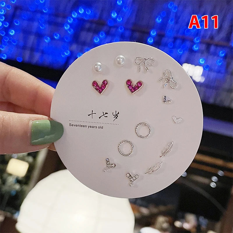 7pair Korean Fashion Small Geometric Female Earrings Set Multiple Pairs of Butterfly Cute Stud Earrings Jewelry