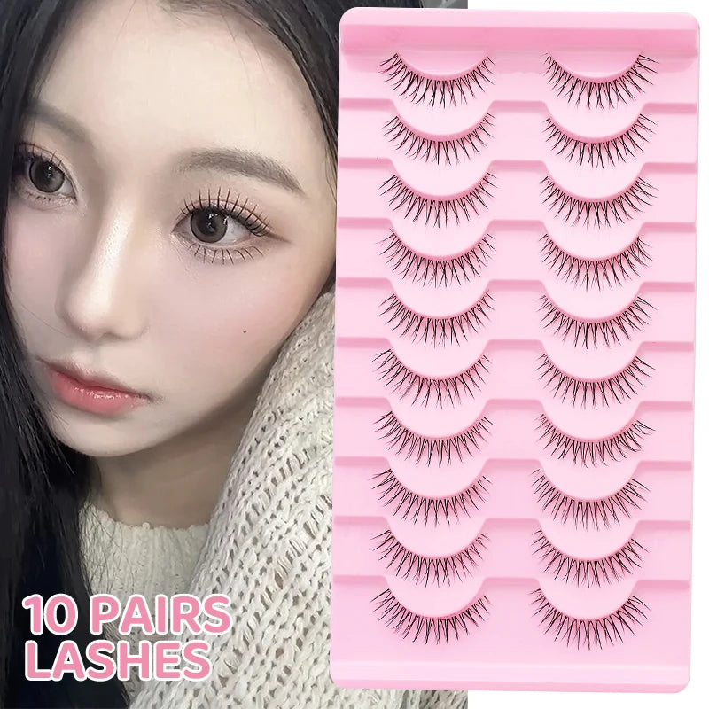 DINGSEN 10Pairs Clear Band Anime Natural False Eyelashes Manga Lashes False Eyelashes Korean Makeup Wholesale Fake Eyelashes