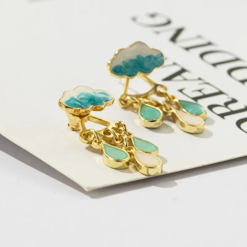 New Korean Cute Cloud Blue Rain Lightning Drop Dangle Earrings for Women Sweet White Charming Fun Jewelry Cloud Simple Jewelry