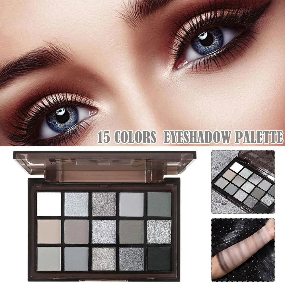 15 Colors Smokey Black Eyeshadow Palette Dark Grey Shimmer Matte Eye Shadow Pallet Smokey Eyeshadow for Eyes Makeup