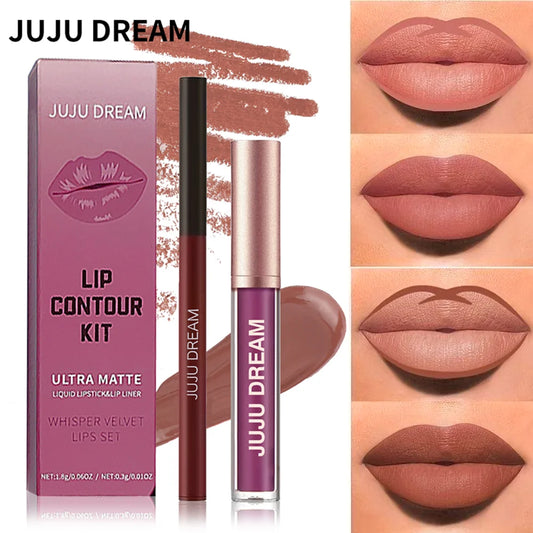 Matte Lip Liner & Lipstick Set, Waterproof Long-Lasting, Soft Matte Finish, Easy Apply, Xmas & Halloween Makeup, Unisex Safe