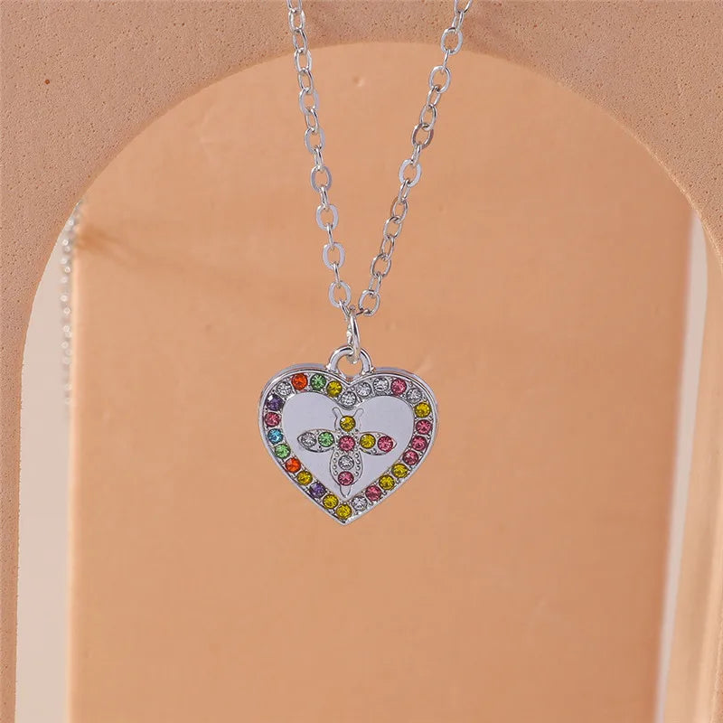 Y2K Crystal Butterfly Heart Necklace Fashion Kpop Shiny Clavicle Chain Necklaces for Women Girls New Trend Party Gifts Jewelry