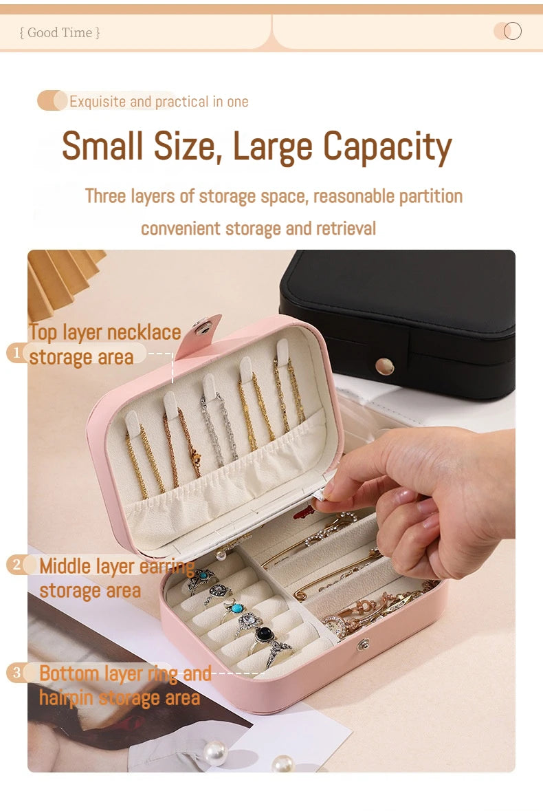 Portable Storage Jewellery Box Simple Design Travel Display Jewellery Bracelet Jewellery Earring Leather Button Jewellery Box