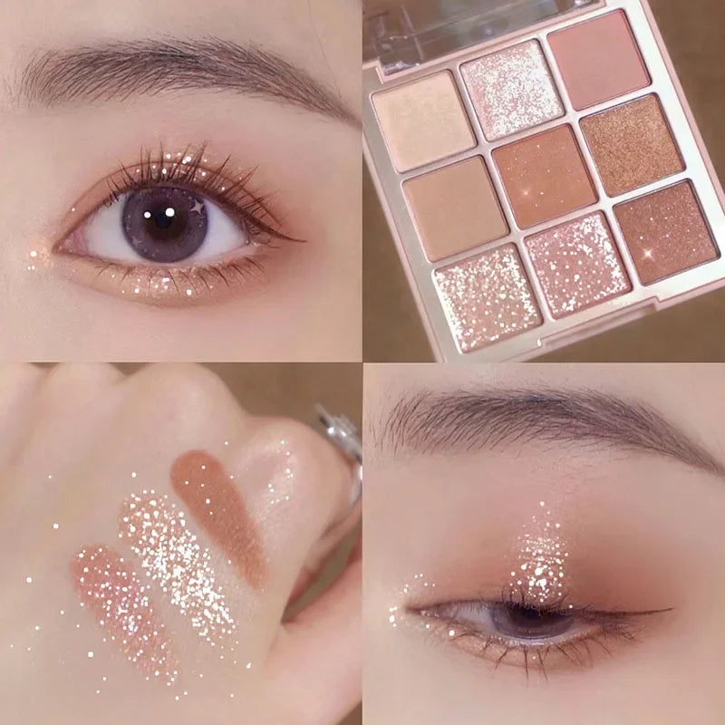 9-Color Eye Shadow Palette Glitter Pearly Eyeshadow Palette Nude Long Lasting Korean Charming Eyes Make Up Palette Cosmetics