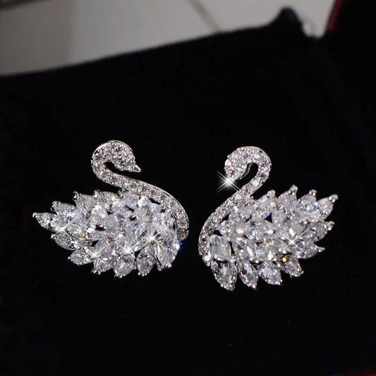 Luxury Black Swan Earrings – Korean Zircon Party Jewelry for Ladies