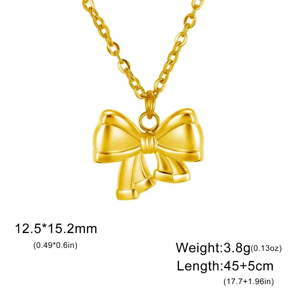 Unift Romantic Bowknot Necklace for Women Stainless Steel Pendant Jewelry Kpop Fashion Wedding Korean Bow Choker Neck Chain Gift
