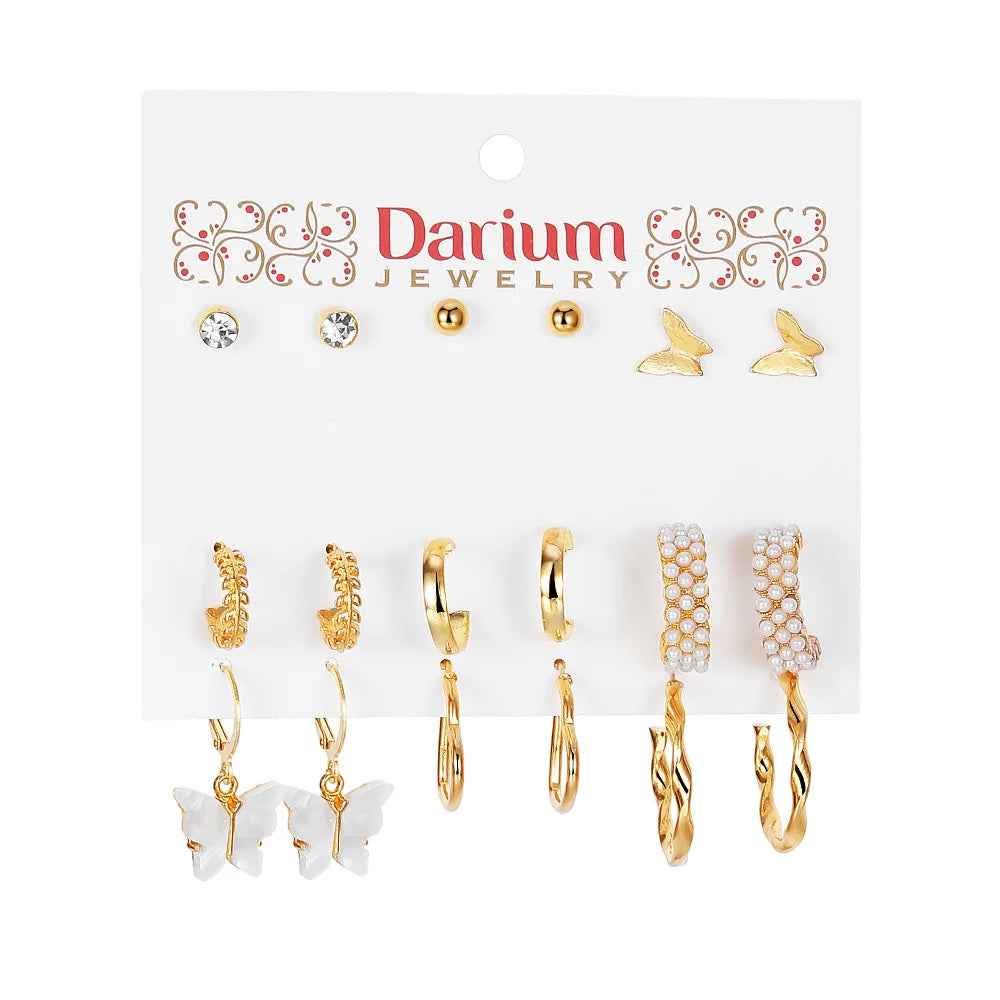 18pcs Butterfly Heart Earrings Set Minimalist Wheat Twist Hoop Women Accessories