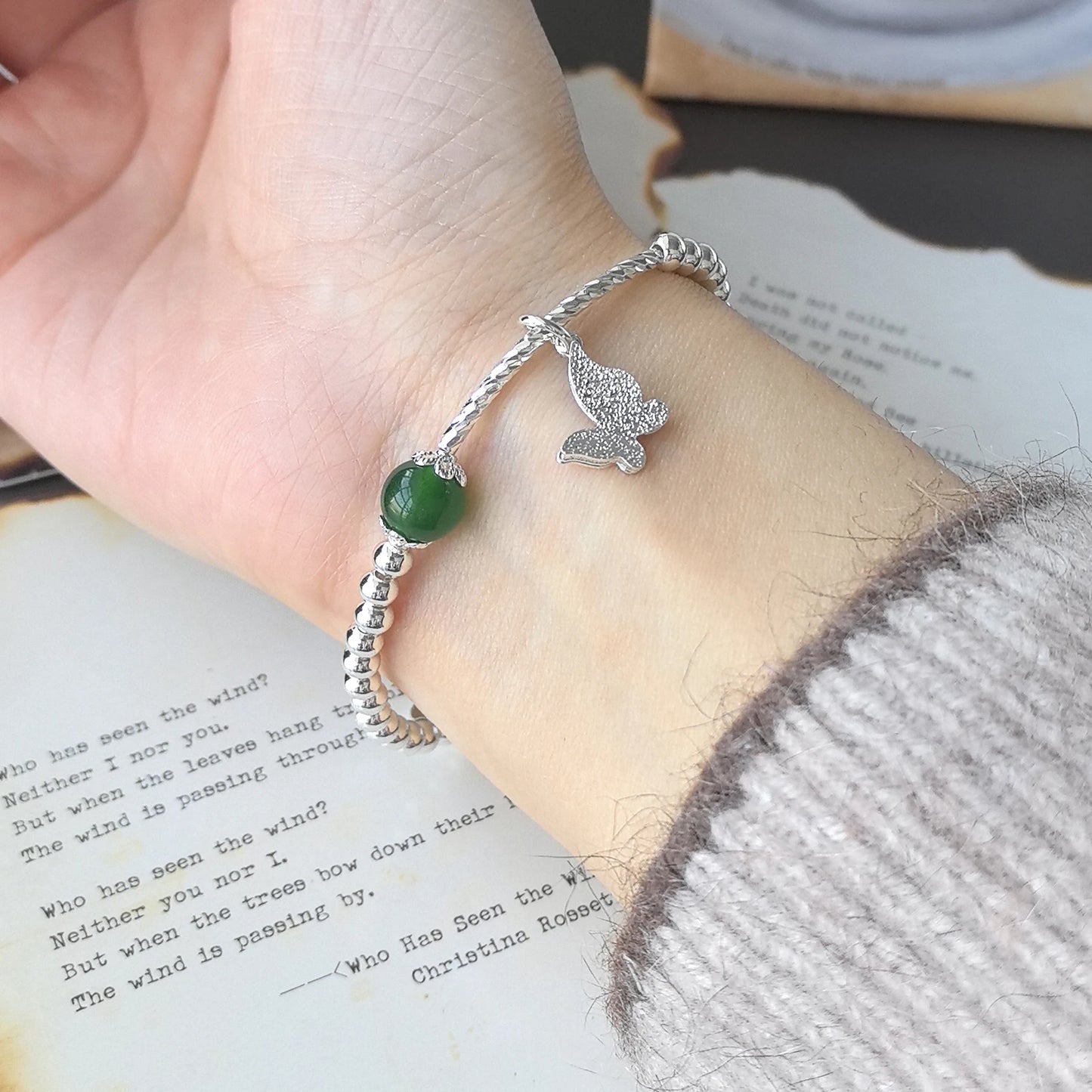 925 Sterling Silver Bracelet Bangle Simple Green Leaf Elegant Nature For Woman Girl Fashion Jewelry Gift Dropship Wholesale
