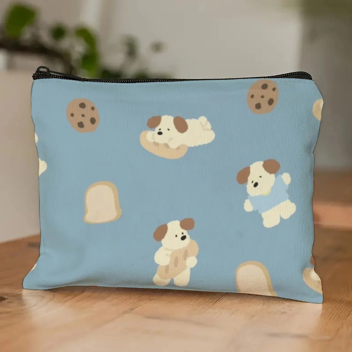 Girly Bear & Cherry Makeup Pouch with Blue Gingham Pattern Print  Cute Organizer for Lip Gloss & Small Beauty Items Ideal Gift
