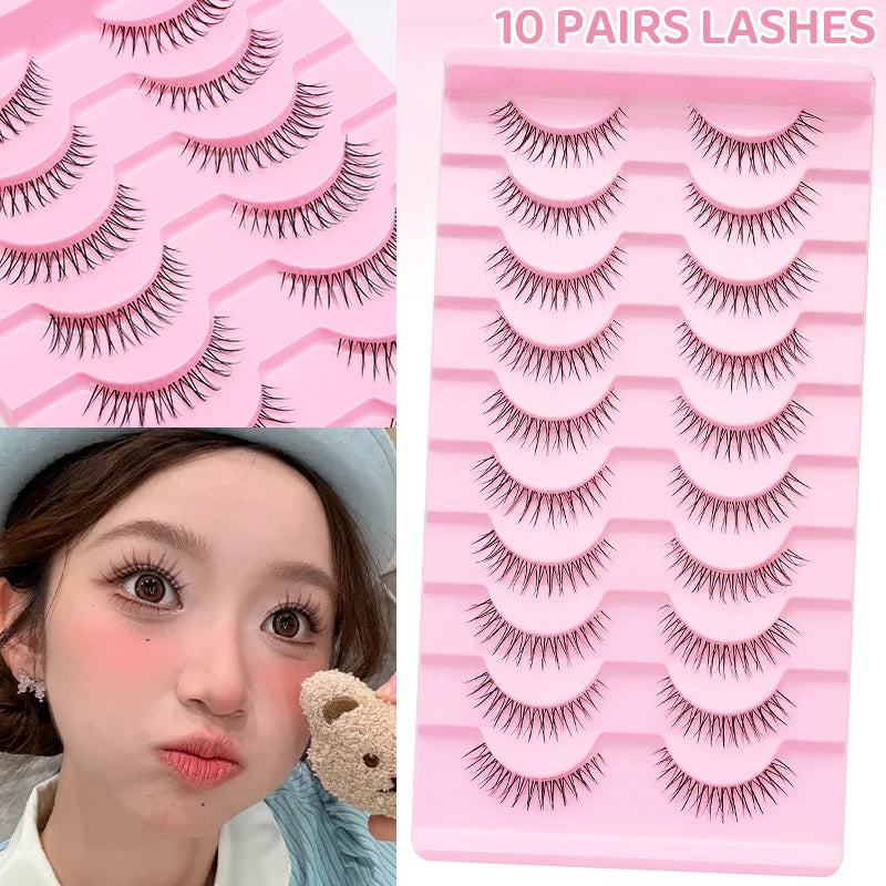 DINGSEN 10Pairs Clear Band Anime Natural False Eyelashes Manga Lashes False Eyelashes Korean Makeup Wholesale Fake Eyelashes