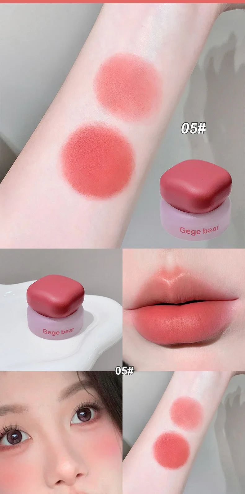 Matte Velvet Mist Cheek Lip Mud Natural Nude Multi-purpose Blush Orange Brown Solid Lip Gloss Tint Lasting Shading Korean Makeup