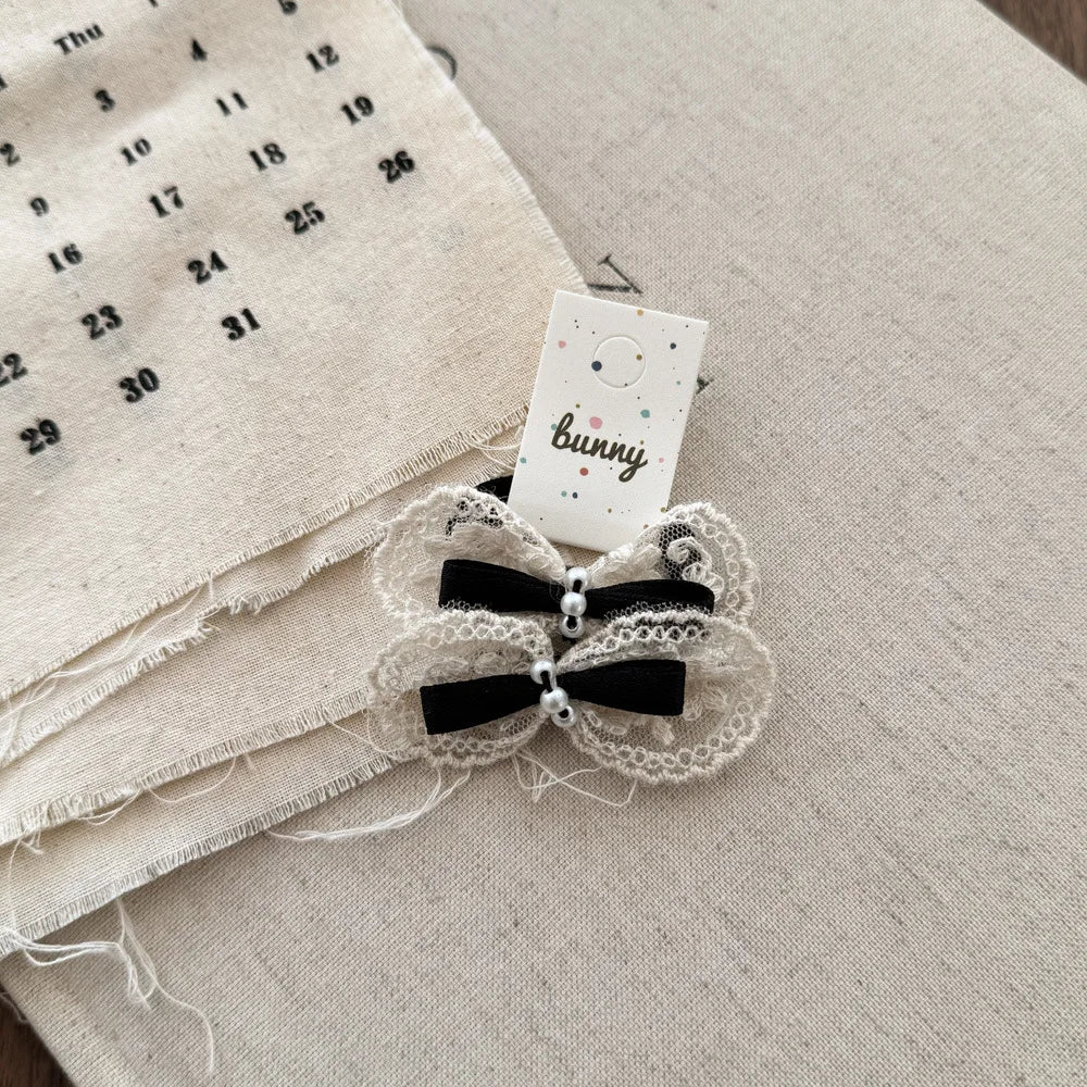 Cartoon Bear Cute Hairpins Baby Girl Black White Lace Barrettes Hair Clips Kawaii Bow Pearl Hair Clips for Kids Hair Accessories