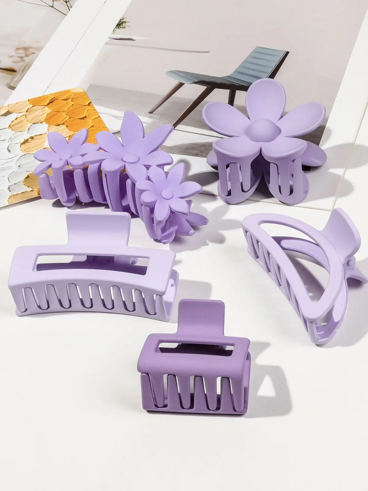 5 Pcs Mixed Colors And Shapes Big Hair Claw Clips for Women Girls Thin Thick Curly Hair, Strong Hold Jaw Clips.