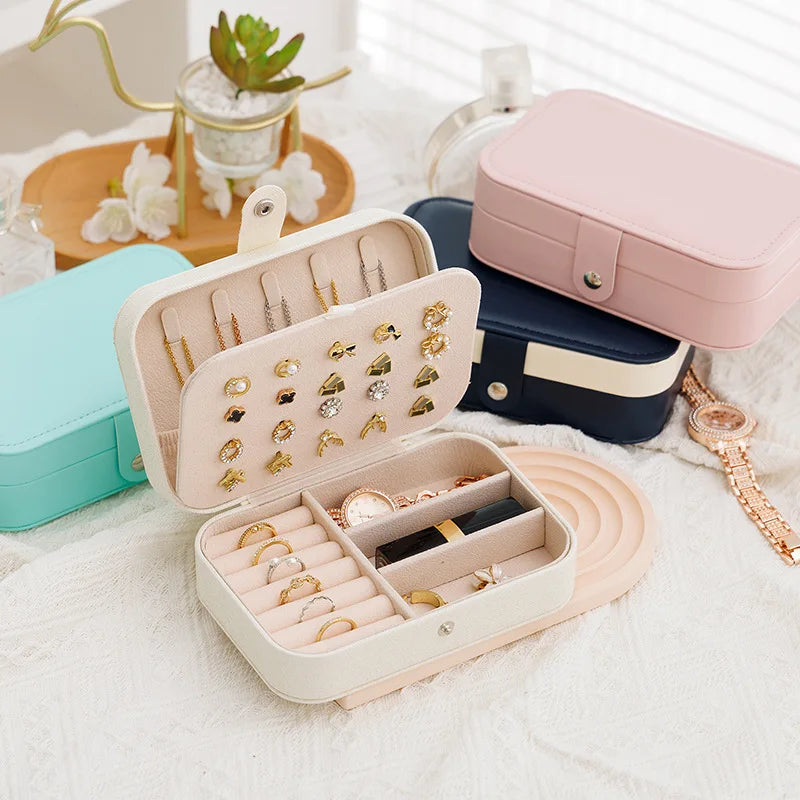 Portable Storage Jewellery Box Simple Design Travel Display Jewellery Bracelet Jewellery Earring Leather Button Jewellery Box