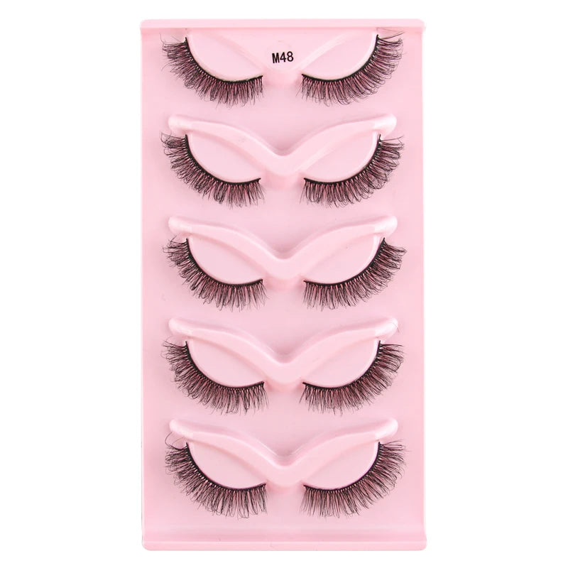 3/5 Pairs Cat Eye False Lashes Natural Short Fluffy Eyelashes Wispy Half False Eyelashes Eye End Extension Faux Mink Makeup
