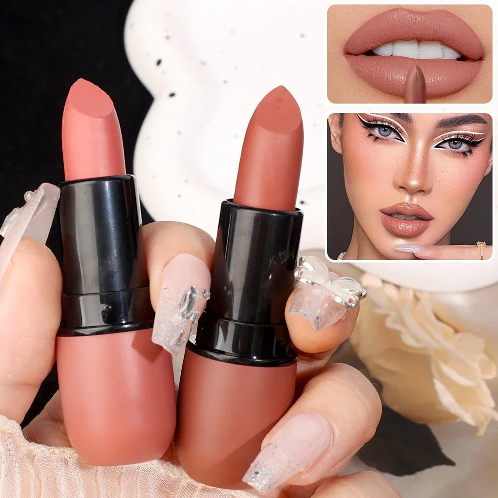 Velvet Nude Lipstick 6 Colors Matte Waterproof Moisturizing Lasting Sexy Red Lip Non-Stick Cup Makeup Lips Tint Cosmetics Beauty