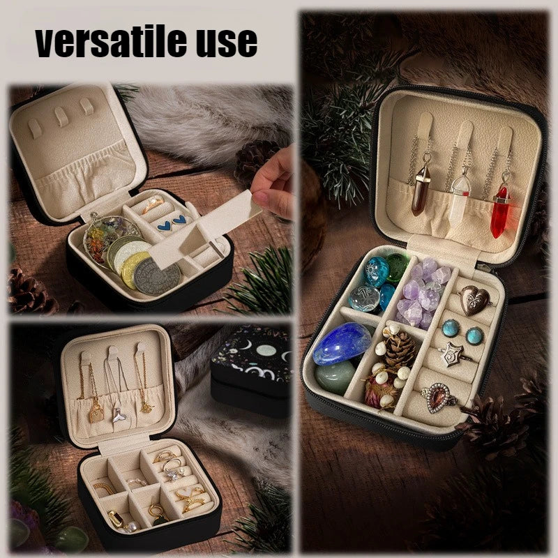 PU Skin Ring Jewelry Box Earrings Necklace Storage Box Large Capacity Zippered Jewellery Boxes Square Partition Organizer Boxes