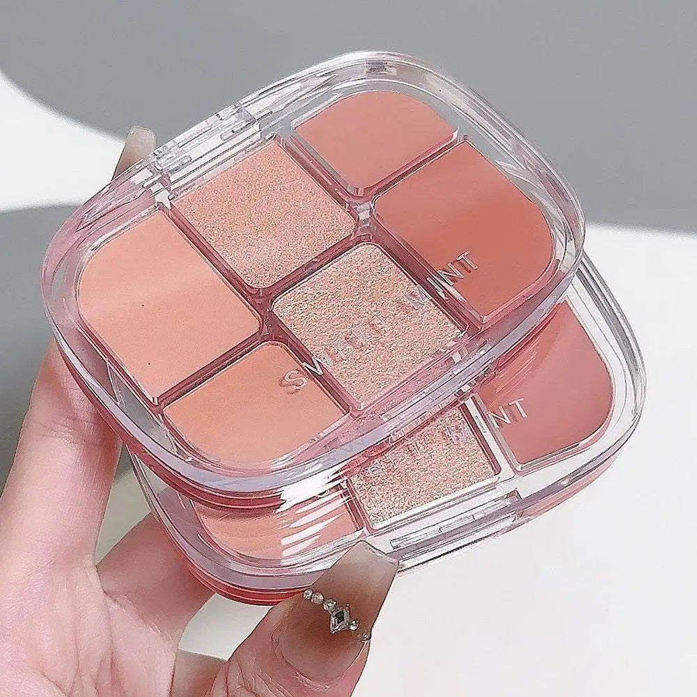 6-Color Pink Eyeshadow Palette – Matte, Shimmer & Silkworm Brightening