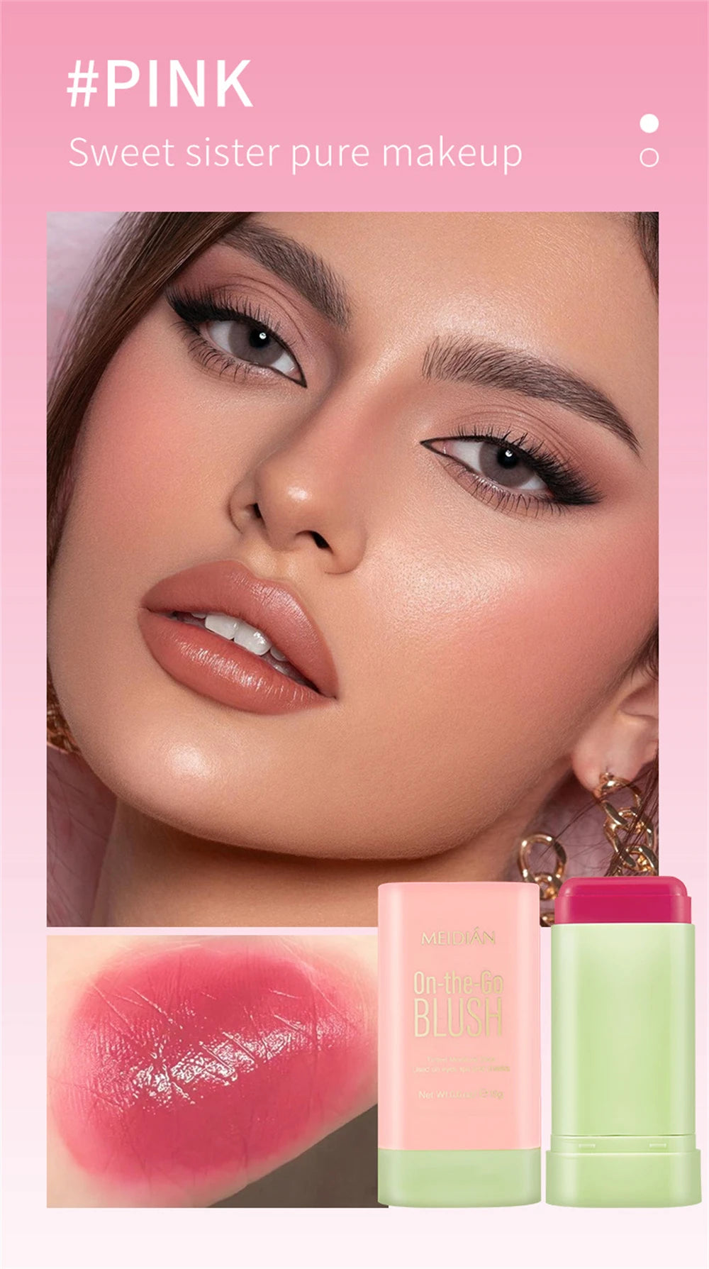 1pc Face Blush Cream Stick Korean Makeup Cosmetic Waterproof Long Lasting Lipstick Red Matte Blush Stick  Makeup Cream Blush