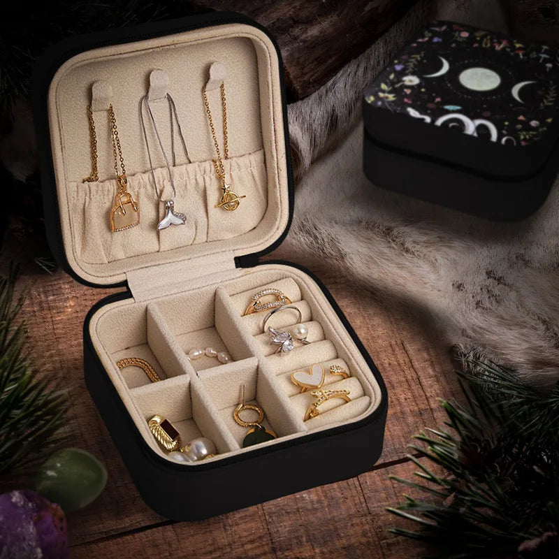 PU Skin Ring Jewelry Box Earrings Necklace Storage Box Large Capacity Zippered Jewellery Boxes Square Partition Organizer Boxes